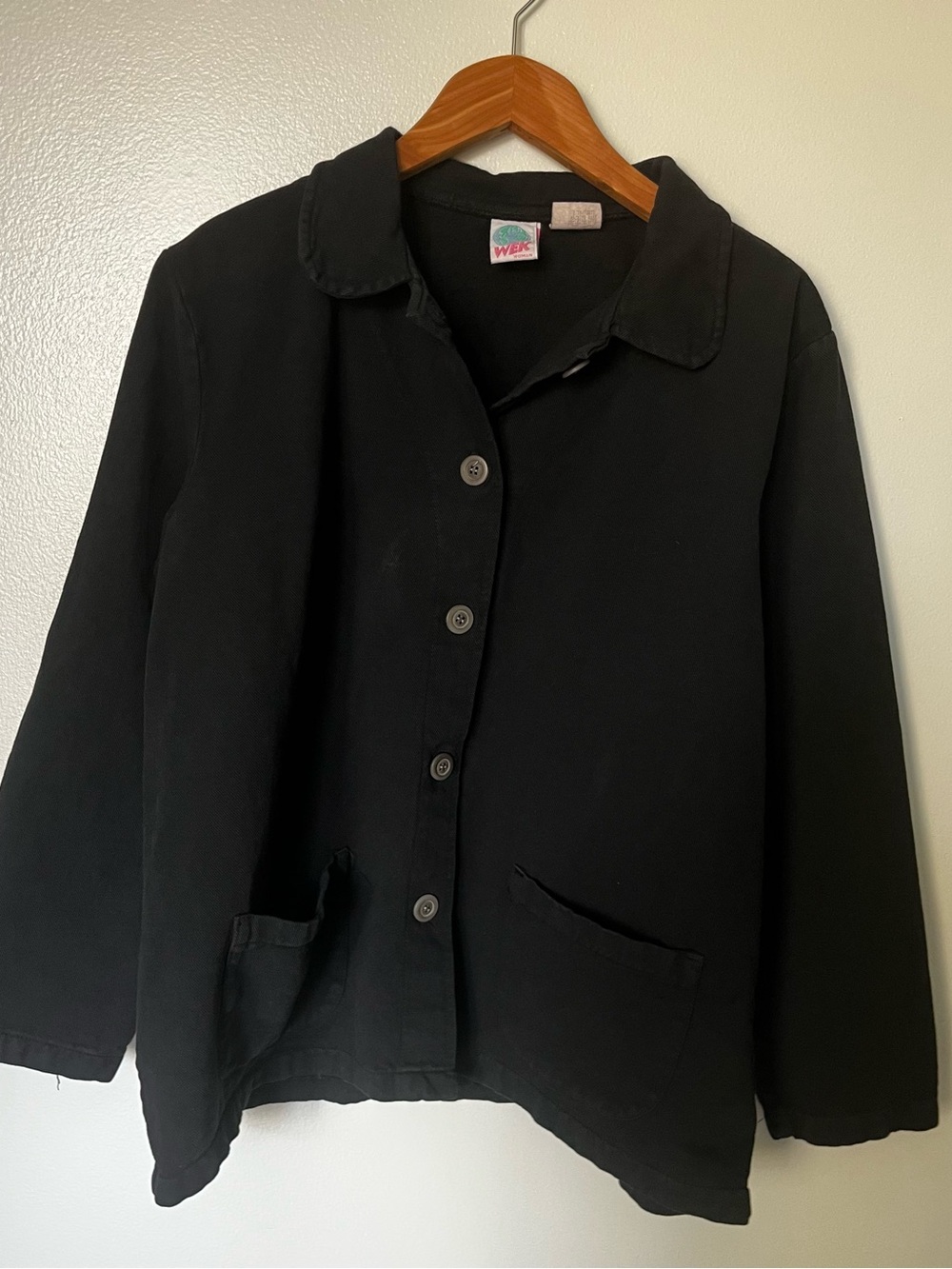 Vintage 1980’s WEK Black Button-Down 100% Cotton Chore Coat. Rare find!! - Picture 3 of 13
